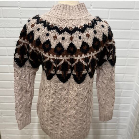 Fat Face Maddie Fair Isle Yoke Wool Blend Mock Neck Jumper Sweater Cableknit 6 - Picture 6 of 14